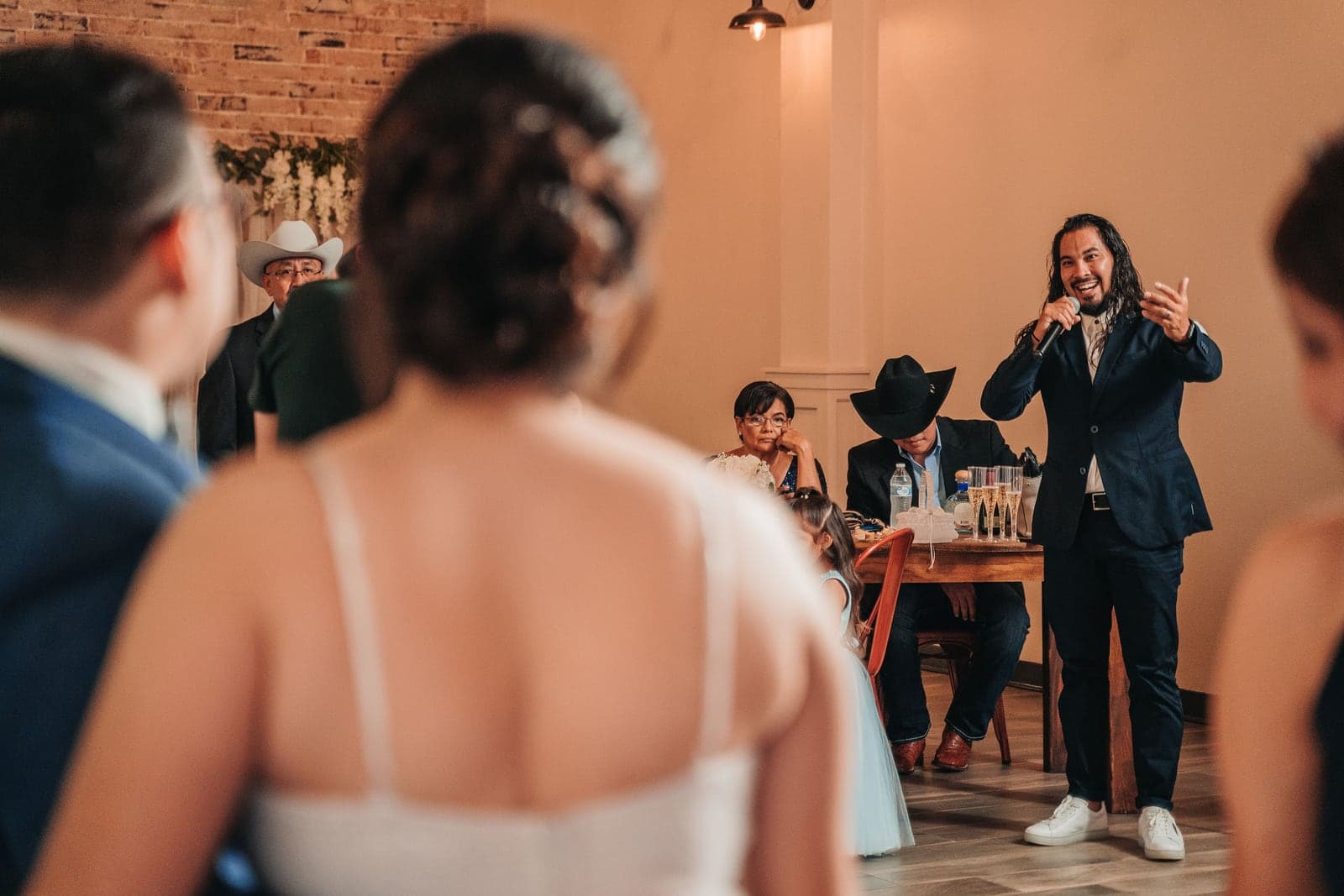 AB Event Productions MC on the microphone hosting a wedding reception
