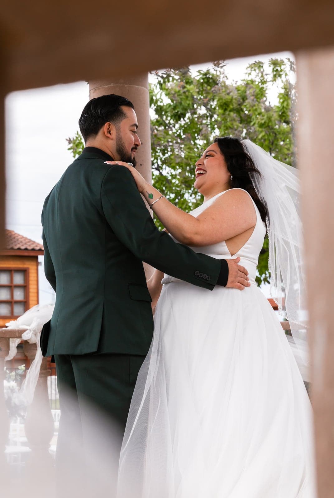 Newlyweds' first embrace at their reception