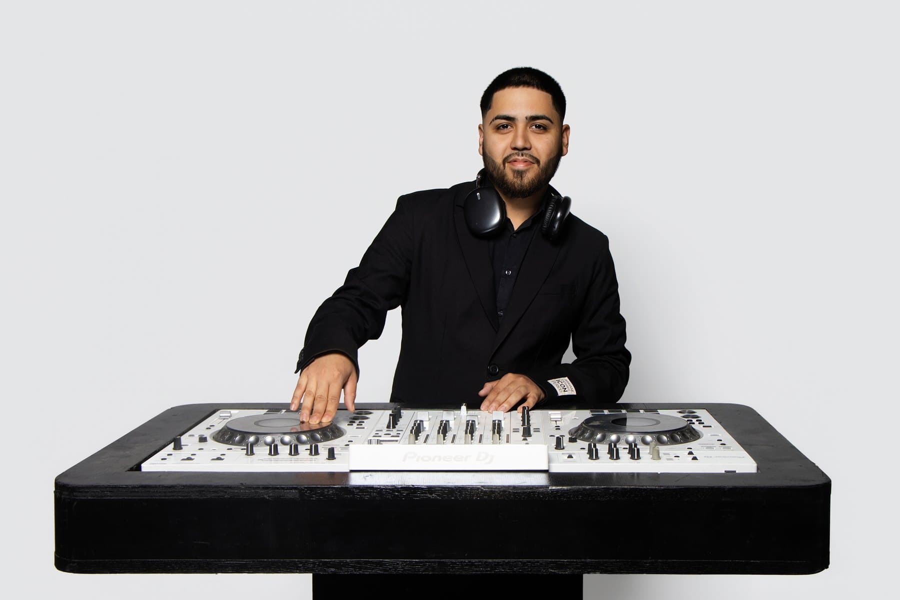 Our DJ booth — Pioneer decks and concert-grade DAS audio.